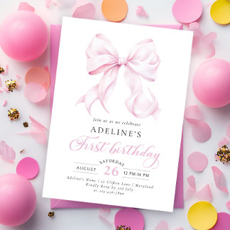Einladung von Pink Bow zum ersten Geburtstag