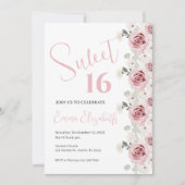 Einladung von Pink Floral 16 . Geburtstag (Vorderseite)