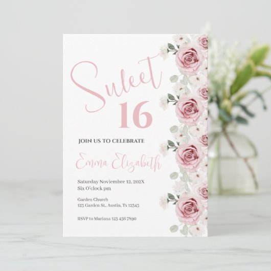 Einladung von Pink Floral 16 . Geburtstag (Stehend Vorderseite)