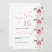 Einladung von Pink Floral 16 . Geburtstag (Vorne/Hinten)