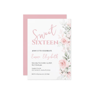 Einladung von Pink Floral 16 . Geburtstag