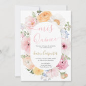 Einladung von Pink Floral Quinceanera (Vorderseite)