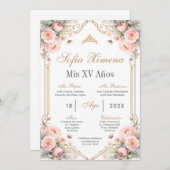 Einladung von Pink Floral Quinceanera (Vorne/Hinten)