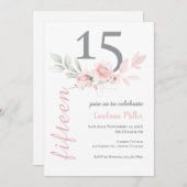 Einladung von Pink Floral Quinceñera (Vorne/Hinten)