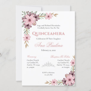 Einladung von Pink Floral Quinceñera