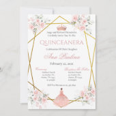 Einladung von Pink Floral Quinceñera (Vorderseite)