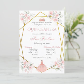 Einladung von Pink Floral Quinceñera