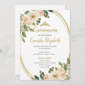 Einladung von Pink Floral Quinceñera (Vorne/Hinten)