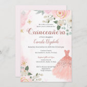 Einladung von Pink Floral Quinceñera (Vorne/Hinten)