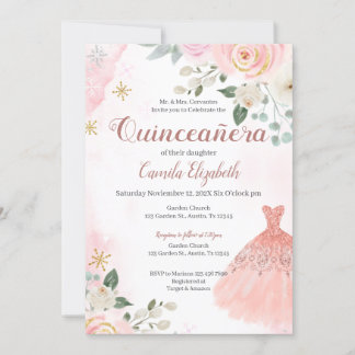 Einladung von Pink Floral Quinceñera