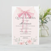 Einladung von Pink Floral Quinceñera (Stehend Vorderseite)