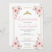 Einladung von Pink Floral Quinceñera (Vorne/Hinten)