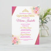 Einladung von Pink & Gold Quinceñera (Stehend Vorderseite)
