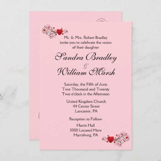 Einladung von Pink Hearts (Vorne/Hinten)