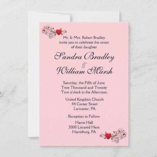 Einladung von Pink Hearts (Vorderseite)