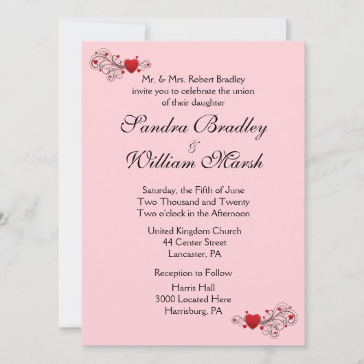 Einladung von Pink Hearts (Vorderseite)