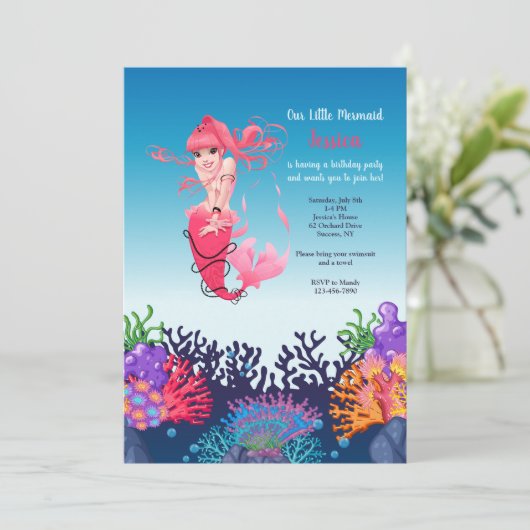 Einladung von Pink Mermaid (Stehend Vorderseite)