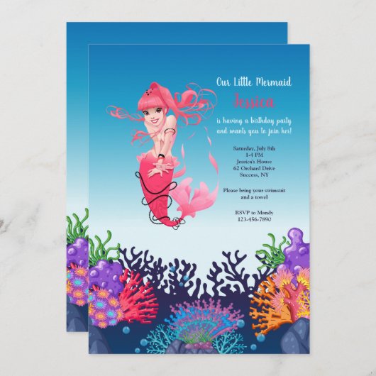 Einladung von Pink Mermaid (Vorne/Hinten)