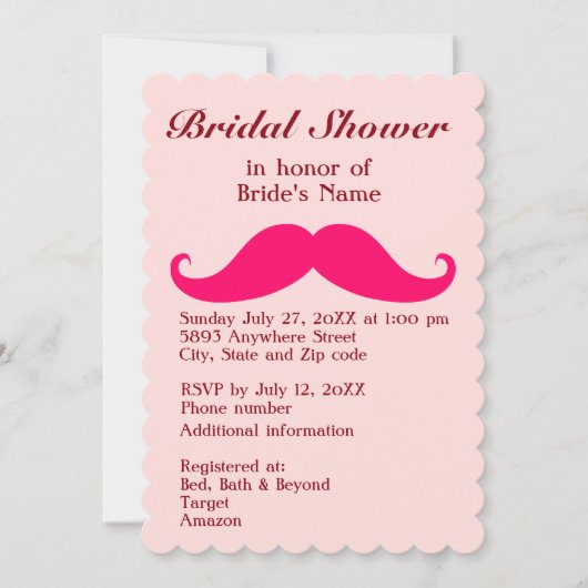 Einladung von Pink Mustache und Tiara Bridal Dusch (Vorderseite)