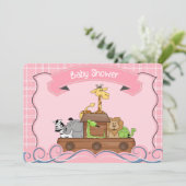 Einladung von Pink Noahs Ark Baby Shower (Stehend Vorderseite)