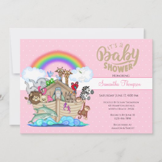 Einladung von Pink Noahs Ark Baby Shower (Vorderseite)