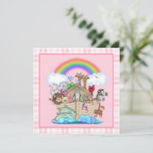 Einladung von Pink Noahs Ark Baby Shower (Stehend Vorderseite)