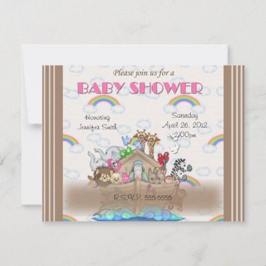 Einladung von Pink Noahs Ark Baby Shower (Vorderseite)