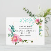 Einladung von Pink Peony Floral Save the Date (Stehend Vorderseite)