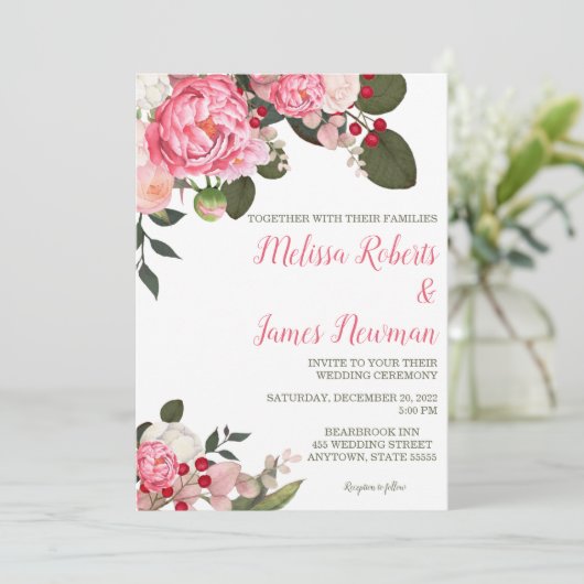 Einladung von Pink Peony Wedding (Stehend Vorderseite)