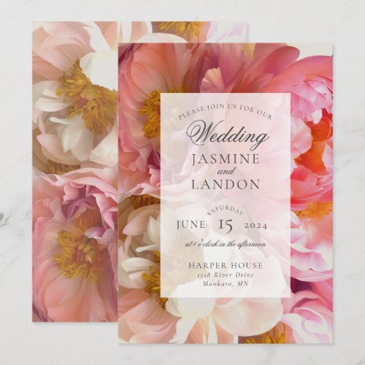 Einladung von Pink Peony Wedding (Vorne/Hinten)