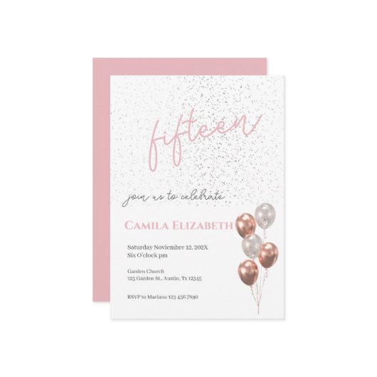 Einladung von Pink Quinceañera (Vorderseite/Rückseite Beispiel)