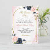 Einladung von Pink Rose Quinceanera ins Spanische (Stehend Vorderseite)