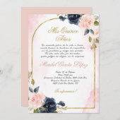 Einladung von Pink Rose Quinceanera ins Spanische (Vorne/Hinten)