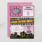 Einladung von Pink Superhero (Vorne/Hinten)