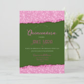 Einladung von Pink und Green Diamond Quinceañera (Stehend Vorderseite)