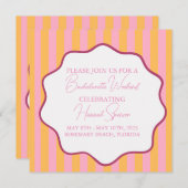 Einladung von Pink und Orange Stripe Bachelorette, (Vorne/Hinten)