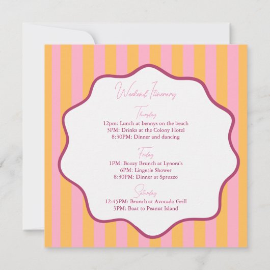 Einladung von Pink und Orange Stripe Bachelorette, (Rückseite)