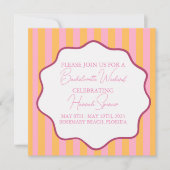 Einladung von Pink und Orange Stripe Bachelorette, (Vorderseite)