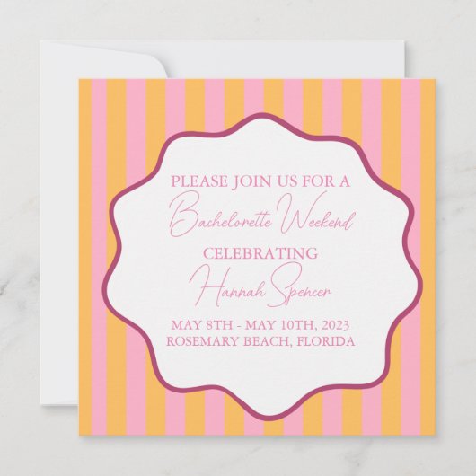 Einladung von Pink und Orange Stripe Bachelorette, (Vorderseite)