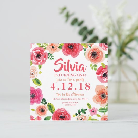 Einladung von Pink Watercolor (Stehend Vorderseite)