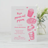 Einladung von Pizza Popcorn und Pajamas (Stehend Vorderseite)