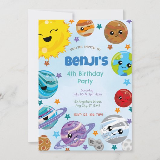 Einladung von Planeten Geburtstagsparty (Vorderseite)