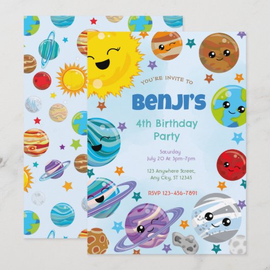 Einladung von Planeten Geburtstagsparty (Vorne/Hinten)
