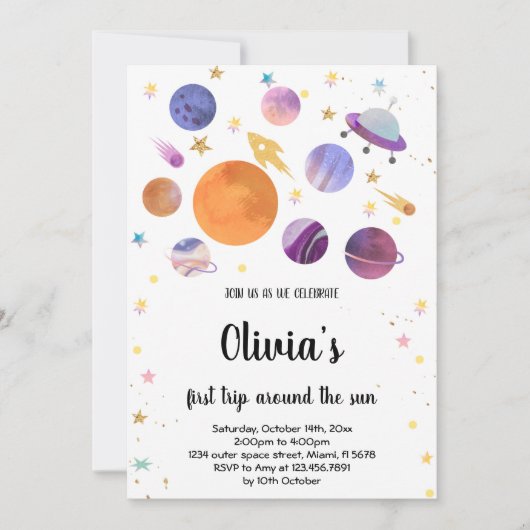Einladung von Planets Galaxy zum Geburtstag (Vorderseite)