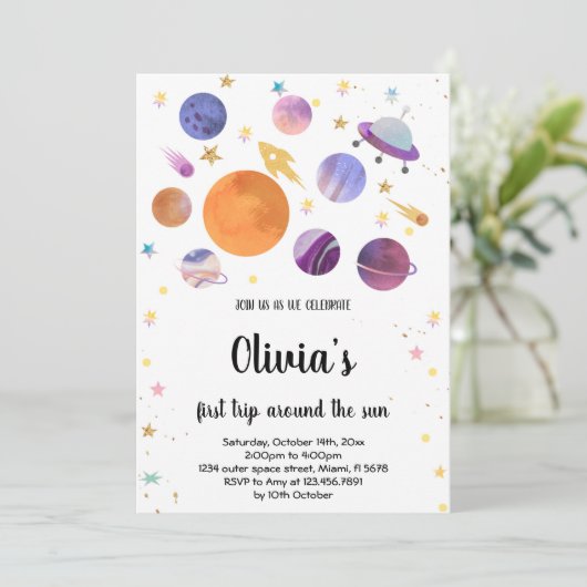 Einladung von Planets Galaxy zum Geburtstag (Stehend Vorderseite)