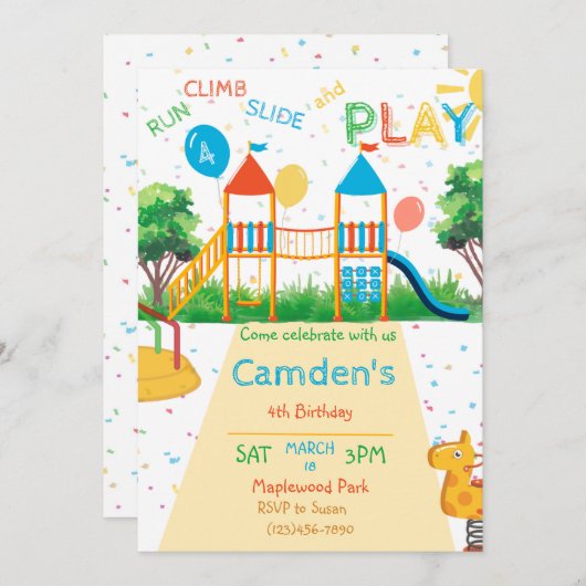 Einladung von Playground Geburtstag (Vorne/Hinten)