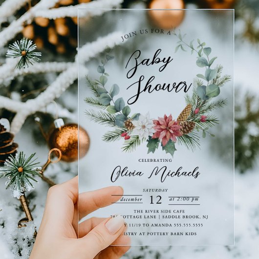 Einladung von Poinsettia Wreath Acrylic Baby Dusch