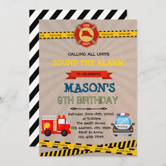 Einladung von Polizei und Feuerwehrmann (Vorne/Hinten)