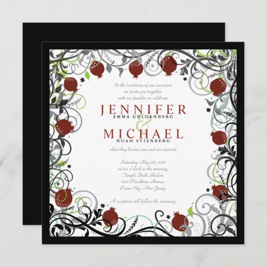Einladung von Pomegranate zur jüdischen Hochzeit (Vorne/Hinten)
