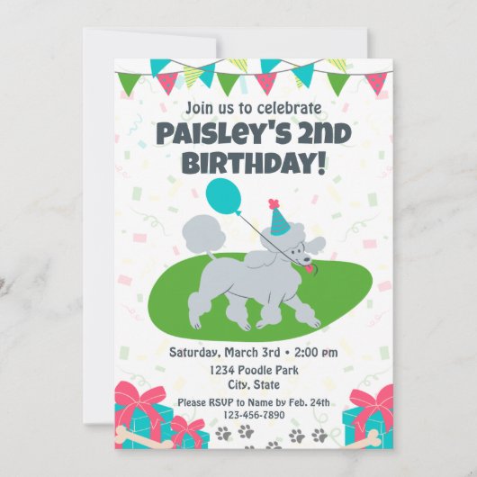 Einladung von Poodle zum Geburtstag (Vorderseite)